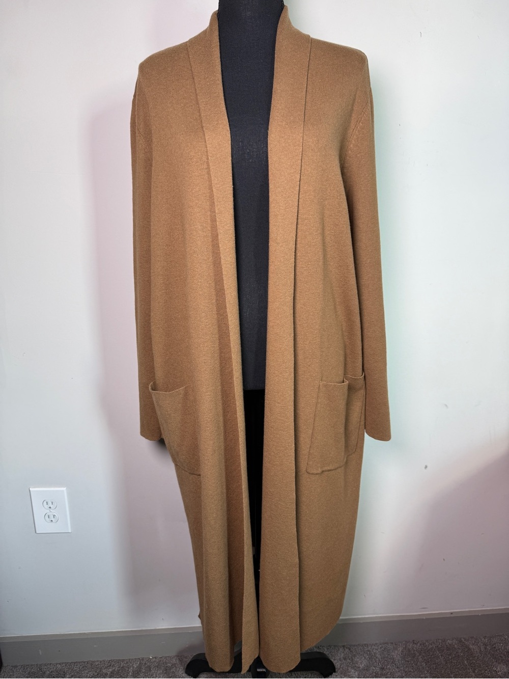 J.Jill Duster Cardigan Camel Long Open Front Neutral Sweater Sz M
